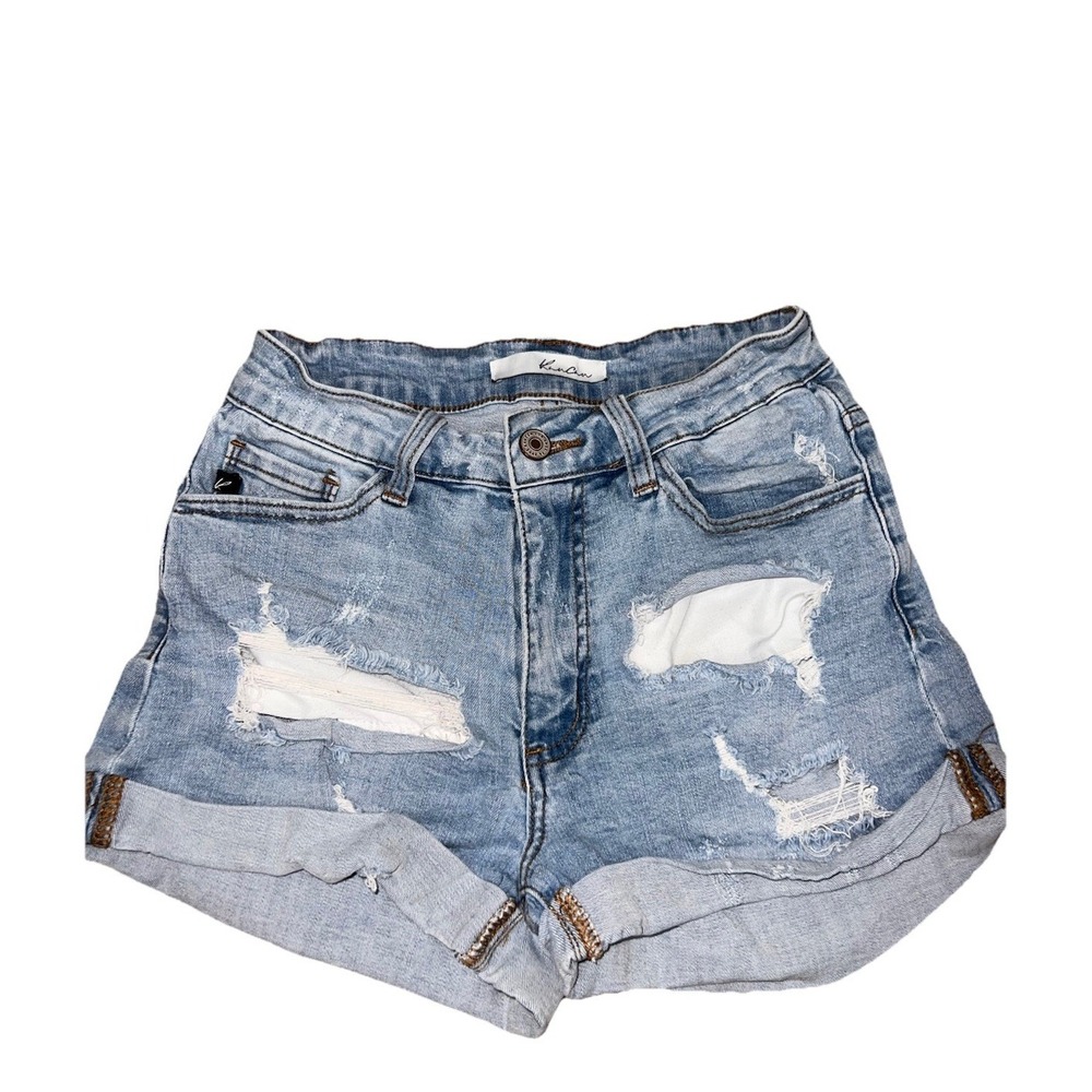 Kancan Medium Wash High Waist Distressed Jean Shorts Women 5/26 Stretchy Grunge